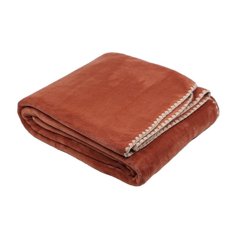 Plaid Douceur brick, surpiqûre lin Grand Plaid Douceur brick surpiqûre lin