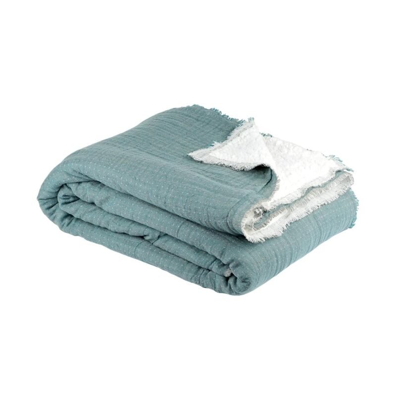 Plaid gaze de coton Célestine doublé sherpa cèdre PLD265 Plaid Célestine en gaze de coton doublée sherpa
