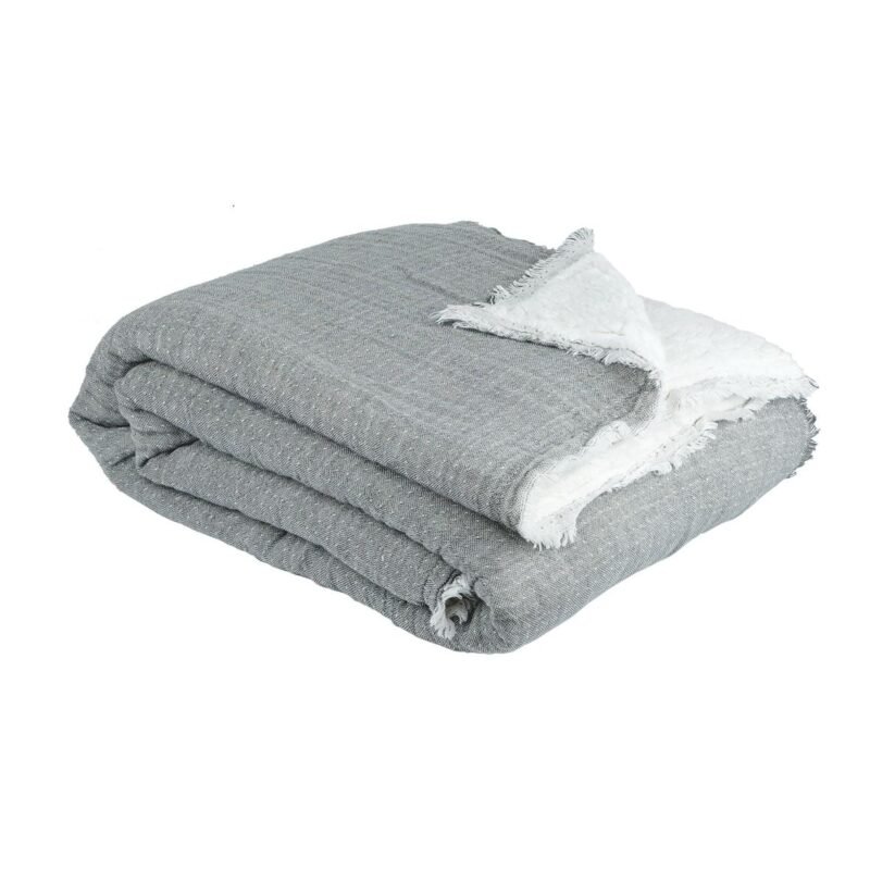 Plaid gaze de coton Célestine doublé sherpa charbon PLD266 Plaid Célestine en gaze de coton doublée sherpa