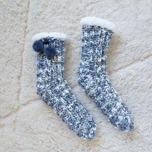 Chaussons chaussettes tricot grosse mailles avec picots anti-dérapants