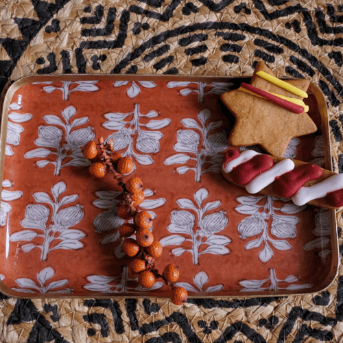 Plateau métal émaillé Alhambra terra, bordure dorée