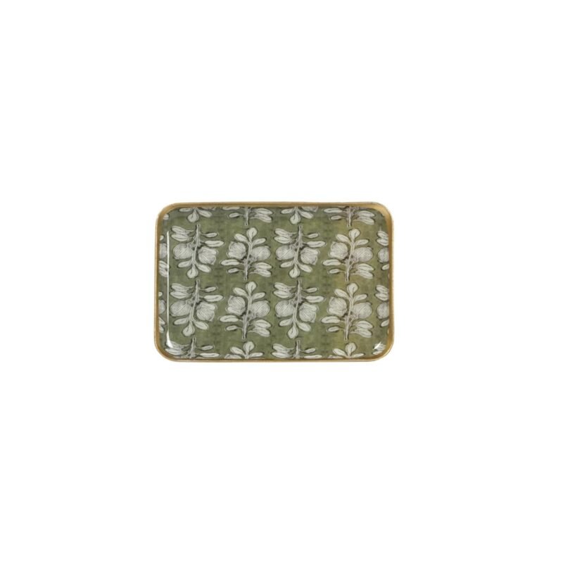 Plateau metal émaillé alhambra DEC139 Petit plateau en métal émaillé Alhambra olive, bordure dorée