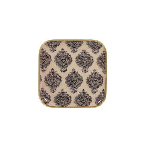 Plateau carré métal émaillé Arles lin, bordure dorée - 16 cm