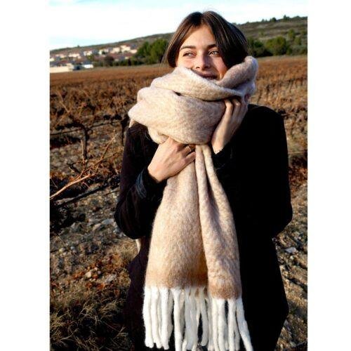 Grande écharpe douce laine mélangée Baltik chevrons chamois