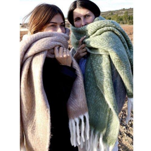 Grande écharpe douce laine mélangée Baltik vert forêt