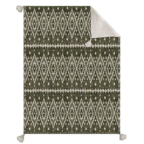 Plaid coton épais Atlas doublé sherpa écru et kaki