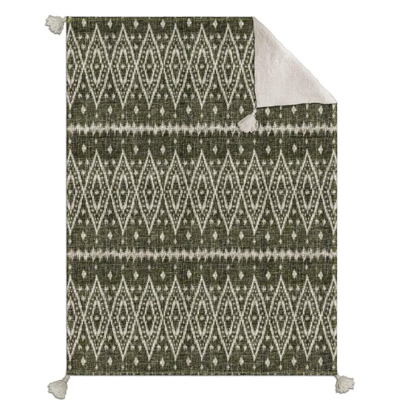 PLD244 vue entiere Plaid coton épais Atlas doublé sherpa écru et kaki
