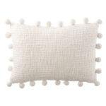 Housse de coussin tissée main à pompons - blanc