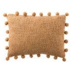 Housse de coussin tissée main à pompons - camel