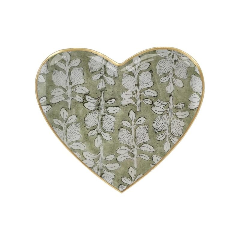 Plateau coeur métal émaillé Alhambra olive, bordure dorée