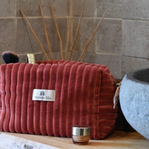 Trousse de toilette velours côtelé doublure rayée