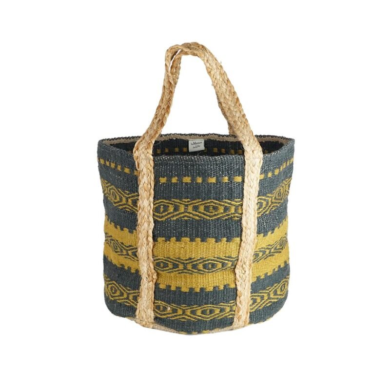 Panier en jute tressé noir et curry