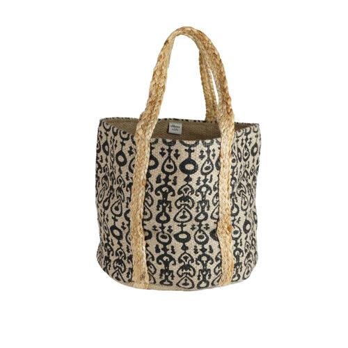 Panier en jute tressé  "Arles", naturel et noir