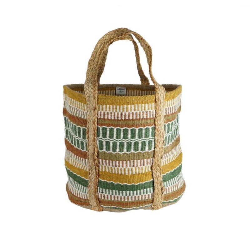 PAN055 Panier en jute tressé multicolore