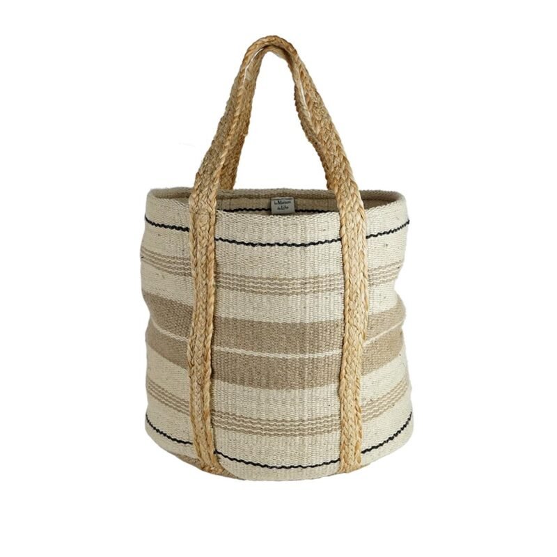 PAN057 Panier en jute tressé rayé