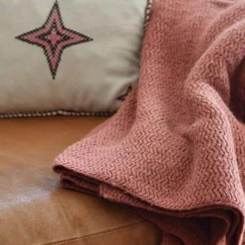 Plaid tricot laine mélangée Chevrons terracotta