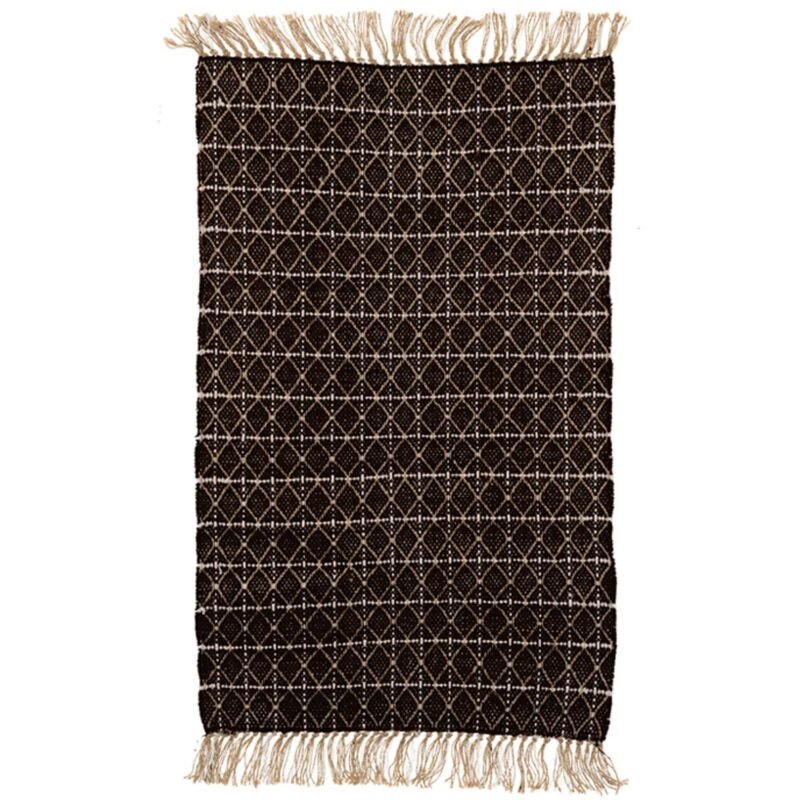 TAP058 Tapis Tribal noir/naturel jute et coton