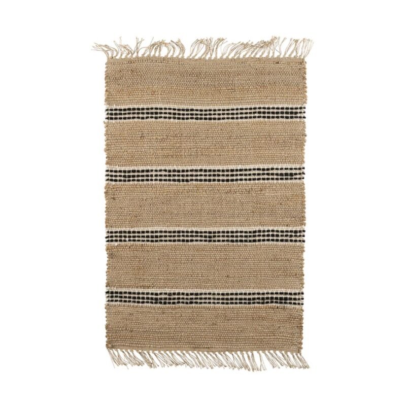 TAP059 Tapis Berbère jute & coton naturel/noir/blanc
