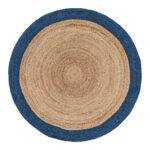 Tapis rond 100% jute naturel bordure contrastée - acqua, 100 cm