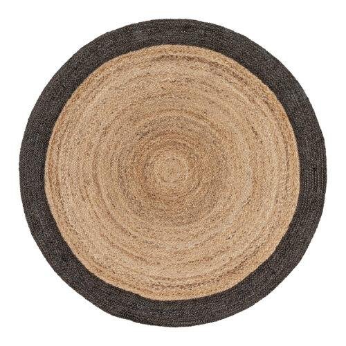 Tapis rond 100% jute naturel bordure contrastée