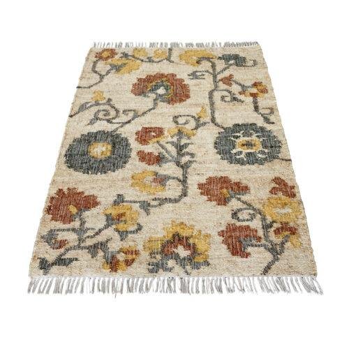 Tapis Samarcande jute & coton lin/rouille/vert de gris