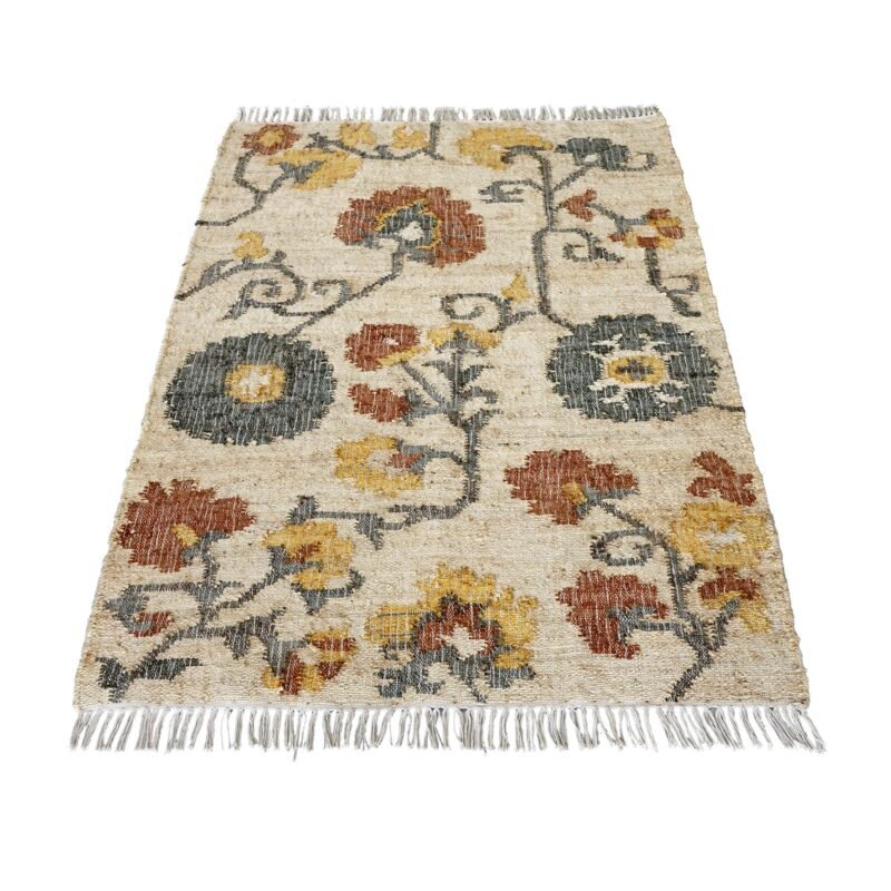 TAP101 Tapis Samarcande jute & coton lin/rouille/vert de gris
