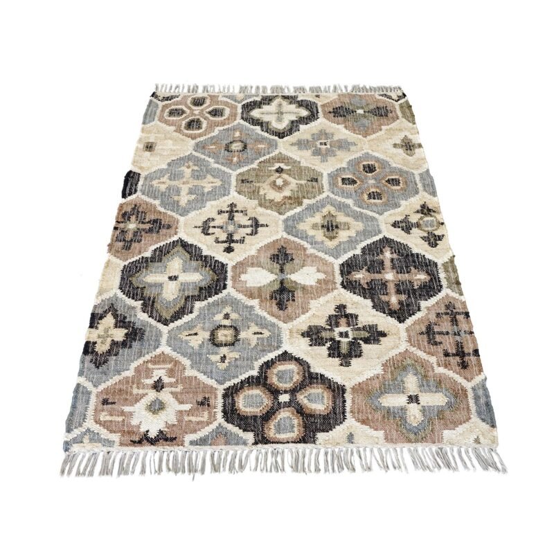 TAP104 Tapis Almeria jute & coton beige/gris/noir