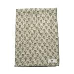 Torchon motif "Bloom" imprimé au tampon de bois, surpiqûre bourdon contrastée - lin/sauge