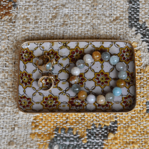 Plateau métal émaillé Zellige, bordure dorée