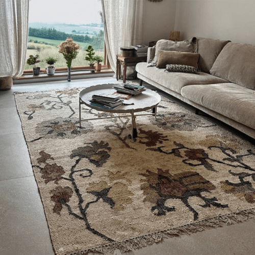 Tapis Samarcande jute & coton lin/kaki/sienne