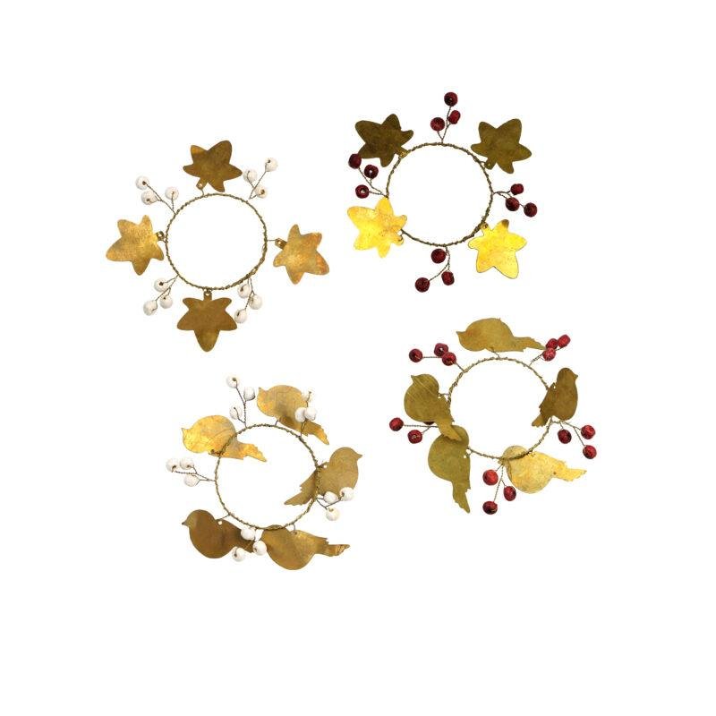 4 ronds de serviette feuilles et oiseaux assortis