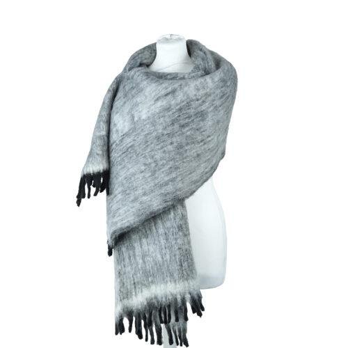 Grande écharpe Féroé Baltik noir chiné laine mélangée