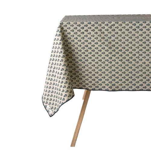 Nappe Bloom imprimée blockprint lin/baltique