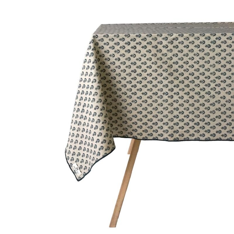 Nappe Bloom imprimée blockprint lin/baltique