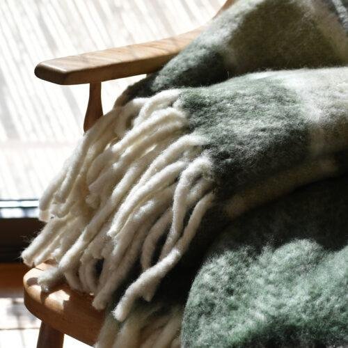 Grande écharpe Baltik lichen/vert forêt, laine mélangée