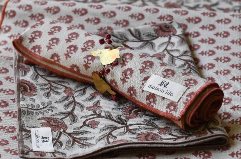 Lot de 2 serviettes "bloom" imprimées blockprint