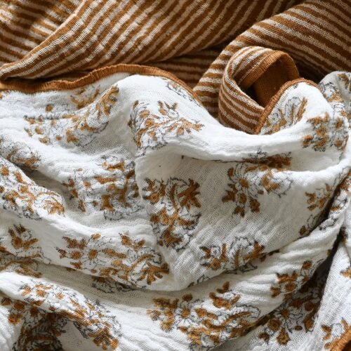 Lot de 2 torchons Hoya en gaze de coton imprimée blockprint