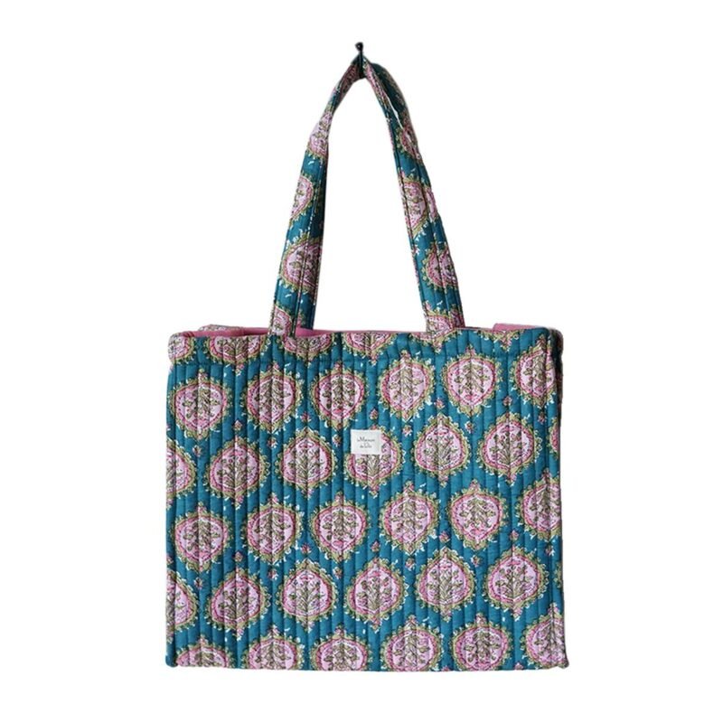 BAG017 Sac cabas matelassé Jaipur imprimé blockprint