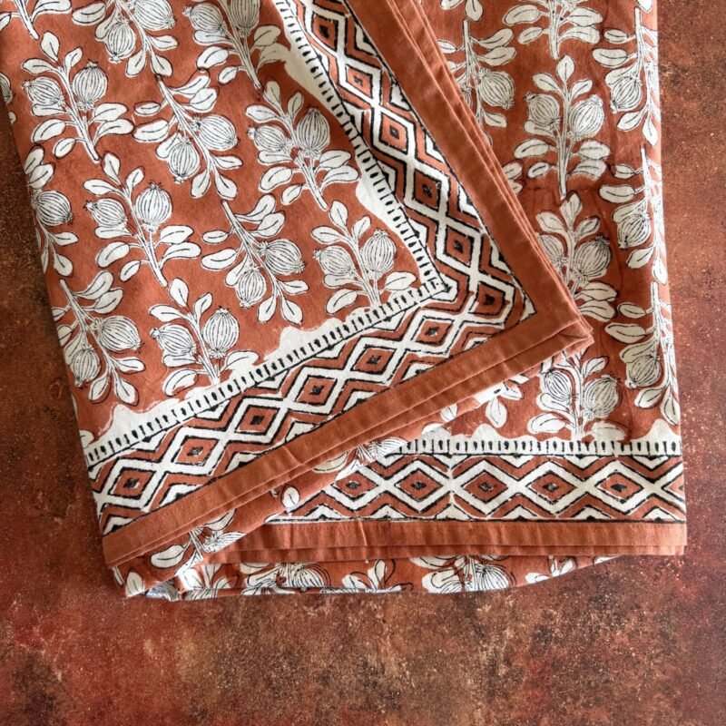 PLD360-PLD341-2 Nappe Alhambra coton imprimé blockprint terracotta