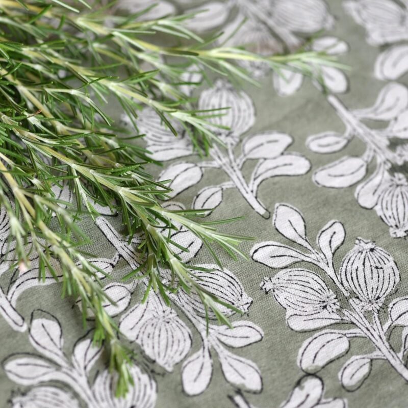 PLD361-2 Nappe Alhambra en coton imprimé blockprint olive
