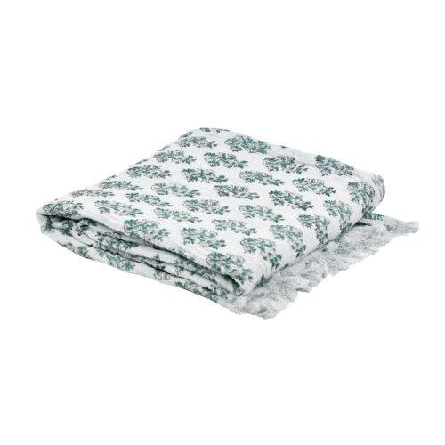 Plaid fouta Hoya en gaze de coton imprimée écru-lagon