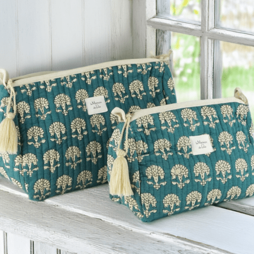 Trousse matelassée Fleurette bleu