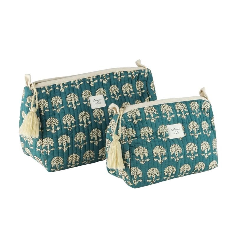 POC026 Trousse matelassée Fleurette bleu