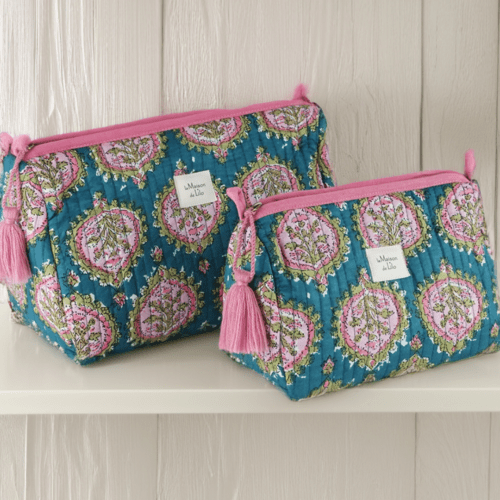 Trousse coton matelassé imprimé blockprint Jaipur