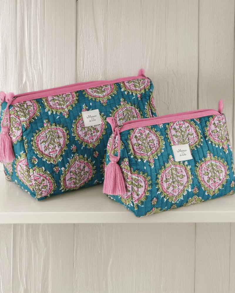 POC032-1 Trousse coton matelassé imprimé blockprint Jaipur