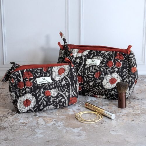 Trousse en coton matelassé imprimé blockprint "Poppies"