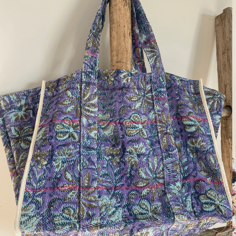 Grand sac cabas Amalfi en kantha imprimé blockprint