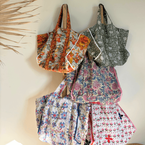 Grand sac cabas Amalfi en kantha imprimé blockprint