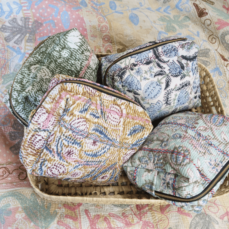 Trousse de toilette Amalfi kantha vintage imprimée blockprint