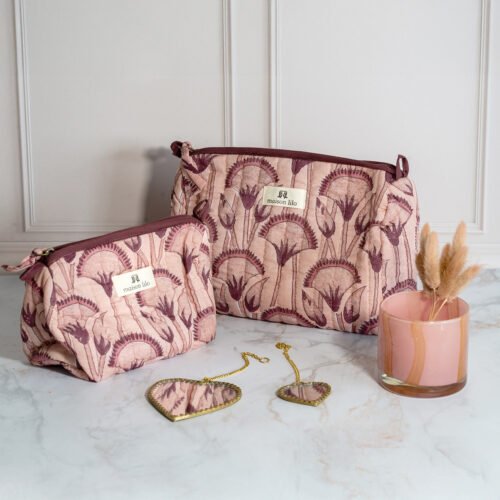 Trousse matelassée Papyrus rose lilas